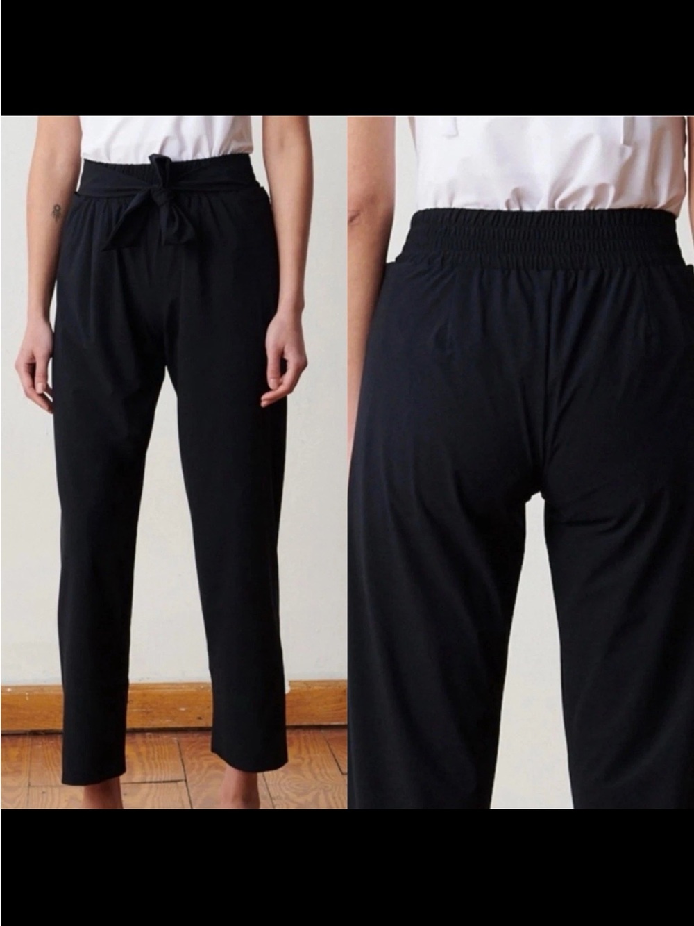 Aday Easy Days Pants Black Size Large Tie Waist Travel Crop Pockets Comfort